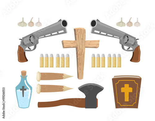 Weapons vampire hunter. Tools against undead. Garlic and silver