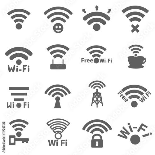 Wi-fi network icons set. Wifi access point with waves access point with waves