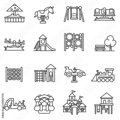playground icons set.  collection. Thin line design