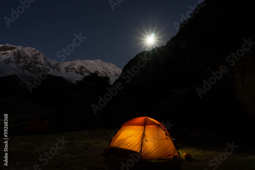 camping under a full moon in the Cordillera Blanca