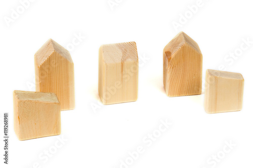 five wooden home building blocks