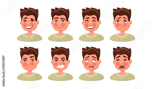 Set a man with a variety of emotions. Vector illustration