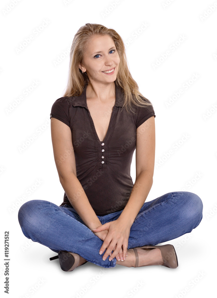 hübsche junge Frau in Hocke Stock-Foto | Adobe Stock