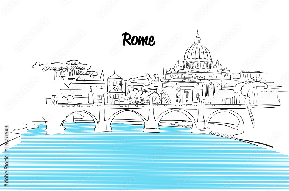 Rome Skyline Vacation Outline Sketch