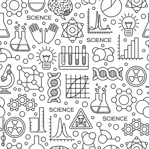 Seamless Pattern with Science Line Icons