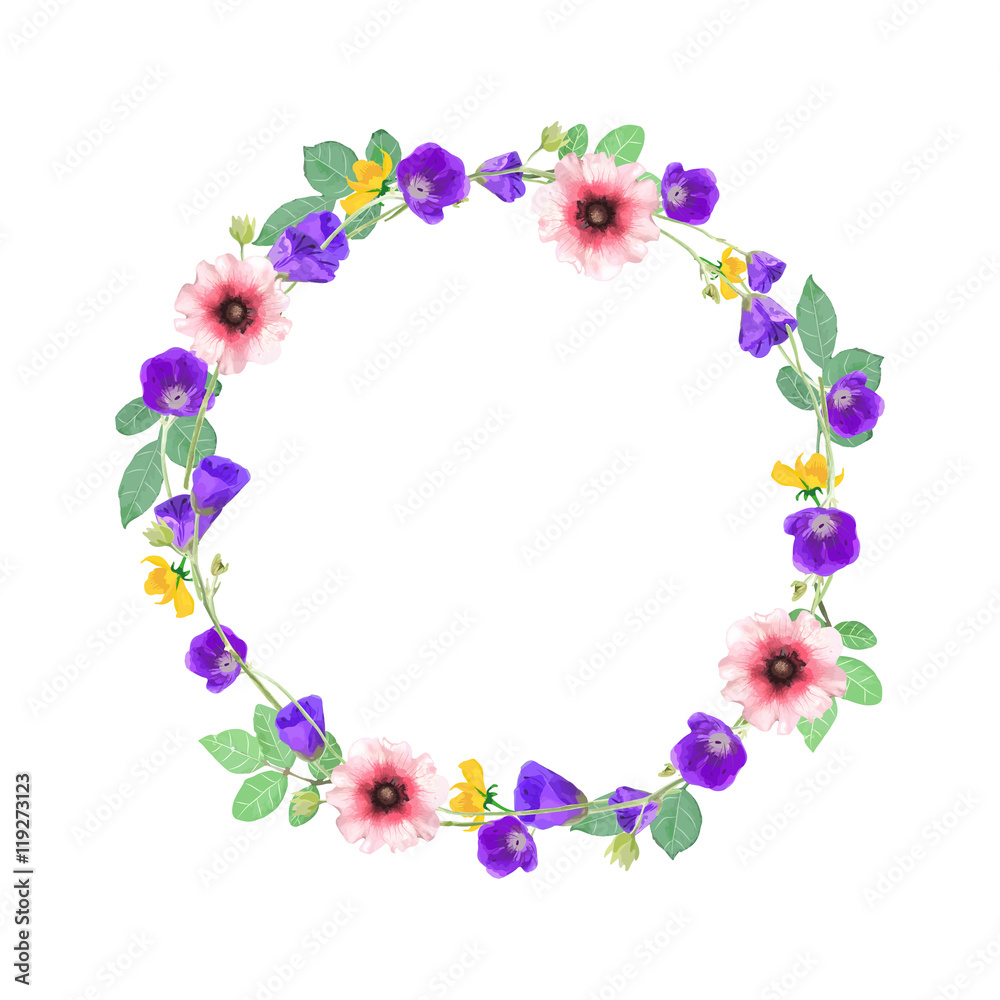 Vector flowers wreath. Elegant floral collection with isolated b