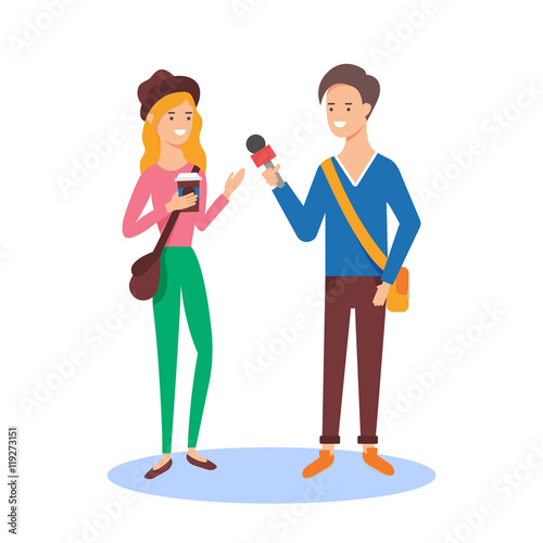 Reporter taking the interview, mass media concept vector illustration