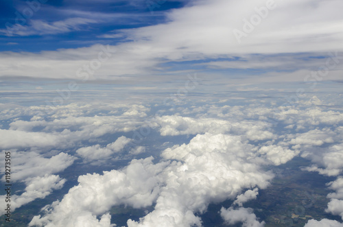 Blue sky and white cloud. Sunny day. Cumulus cloud.