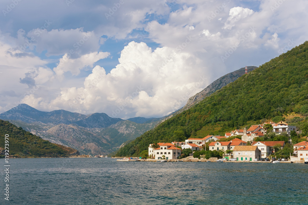 Verige Strait, the narrowest part of the Bay of Kotor.  Montenegro