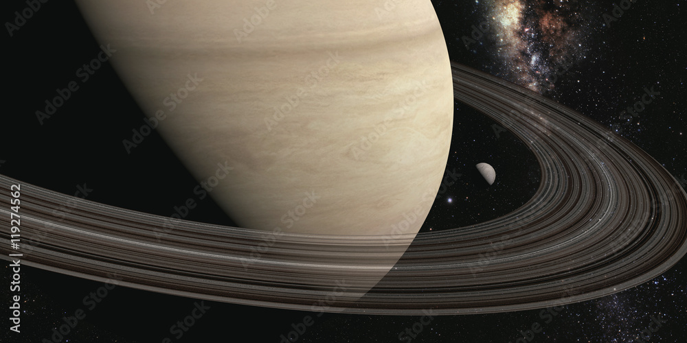 Fototapeta premium planet saturn with rings on the space background. 3d render Elements of this image furnished by NASA