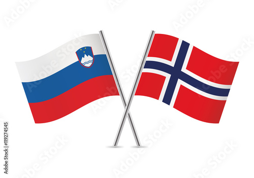 Slovenian and Norwegian flags. Vector illustration.