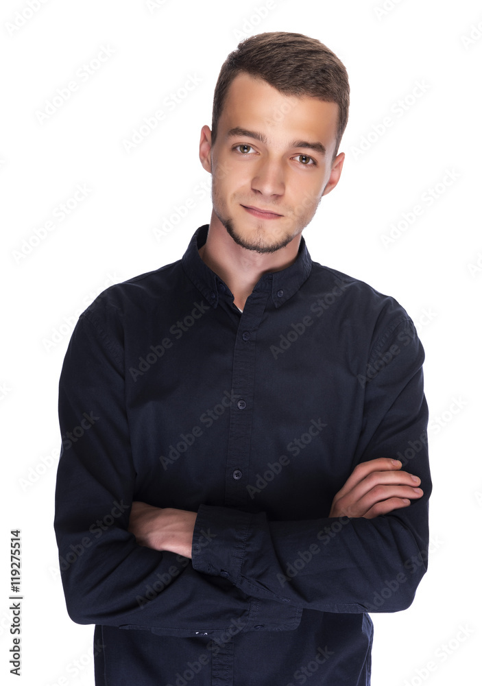 Young handsome man in a dark shirt. Young handsome man in a dark shirt.