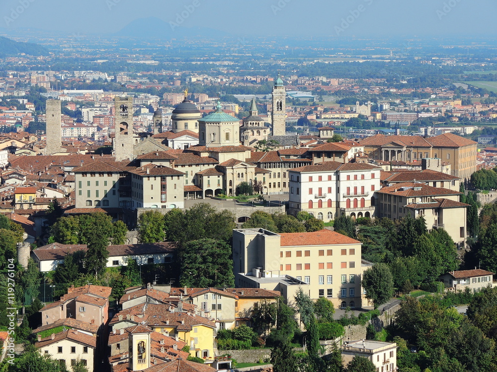 Bergamo - Old city, downtown. Lombardy,  Italy. Landscape from San Vigilio hill
