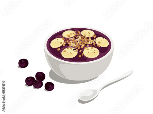 delicious and healthy acai bowl with granola and banana on the top