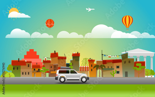 Cityscape with different vehicle Vector illustration © tovovan