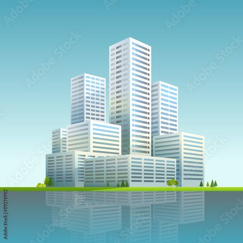 Modern cityscape vector illustration. Business city skyscrapers