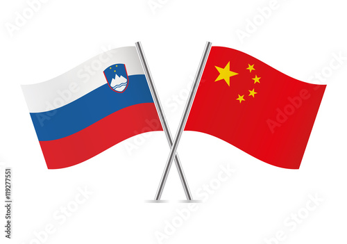 Slovenian and Chinese flags. Vector illustration.