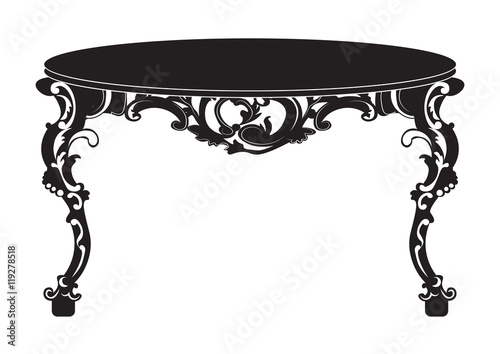 Vintage Baroque round Table. French Luxury rich carved ornaments decorated fu...