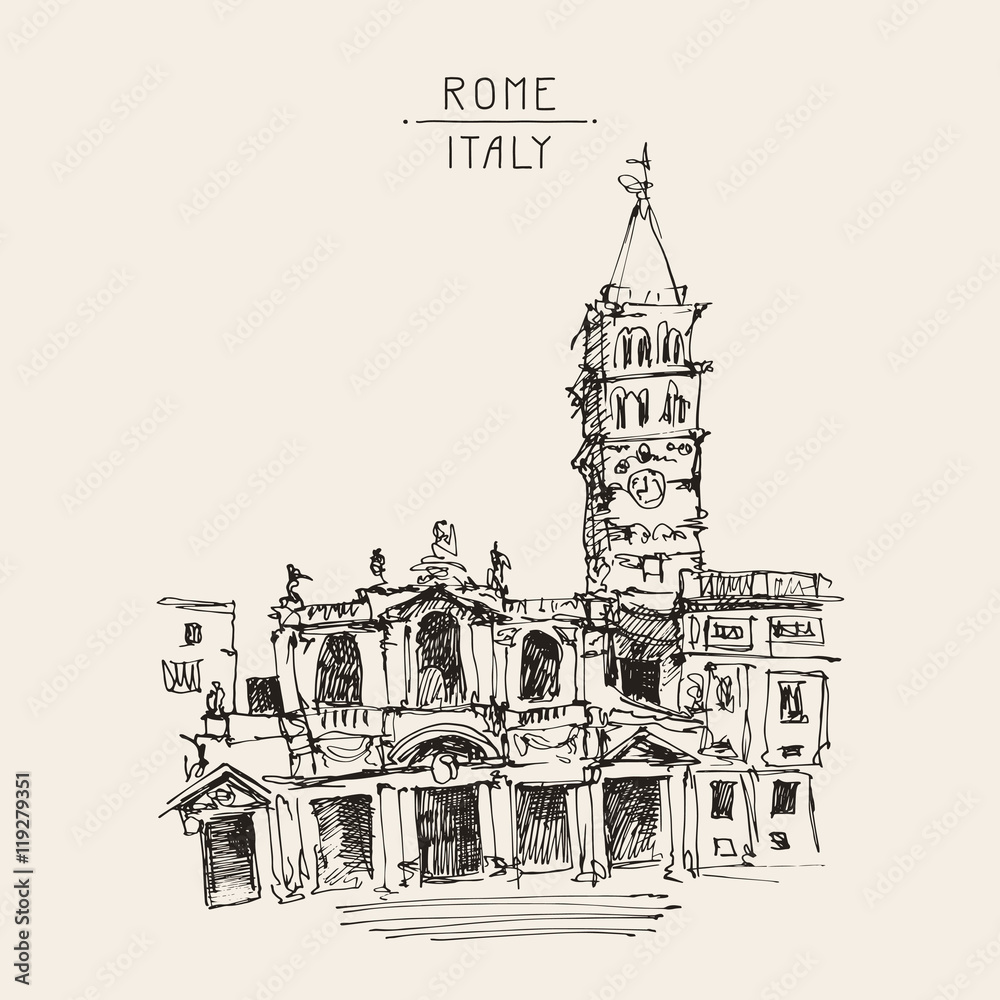 freehand sketch drawing Rome Italy cityscape for your travel car