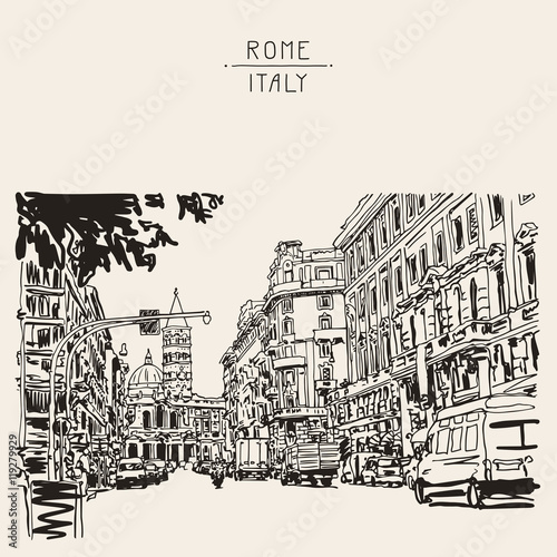 original urban architectural sketch drawing of Italy road citysc