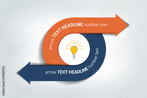 Circle, round divided in two arrows. Template, scheme, diagram, chart, graph, presentation. Business concept with 2 steps, options, processes.