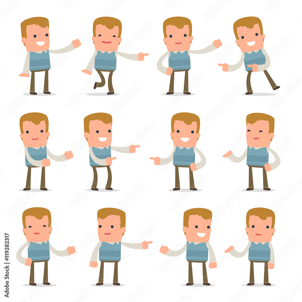 Set of Active and Positive Character Family man making presentat Set of Active and Positive Character Family man making presentat
