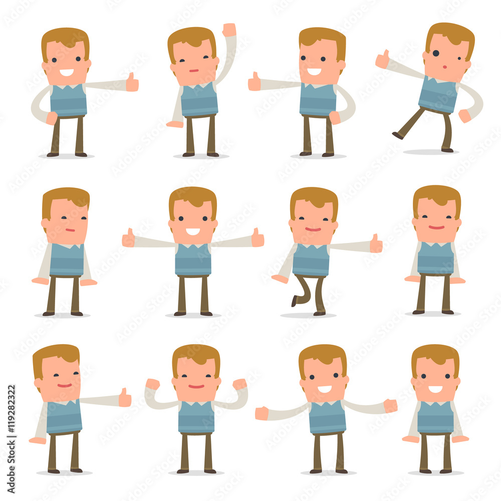 Set of Funny and Cheerful Character Family man showing thumb up Set of Funny and Cheerful Character Family man showing thumb up
