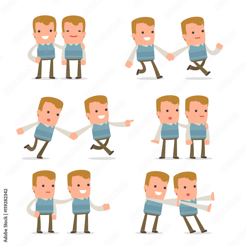 Set of Good and Careful Character Family man in helps poses Set of Good and Careful Character Family man in helps poses