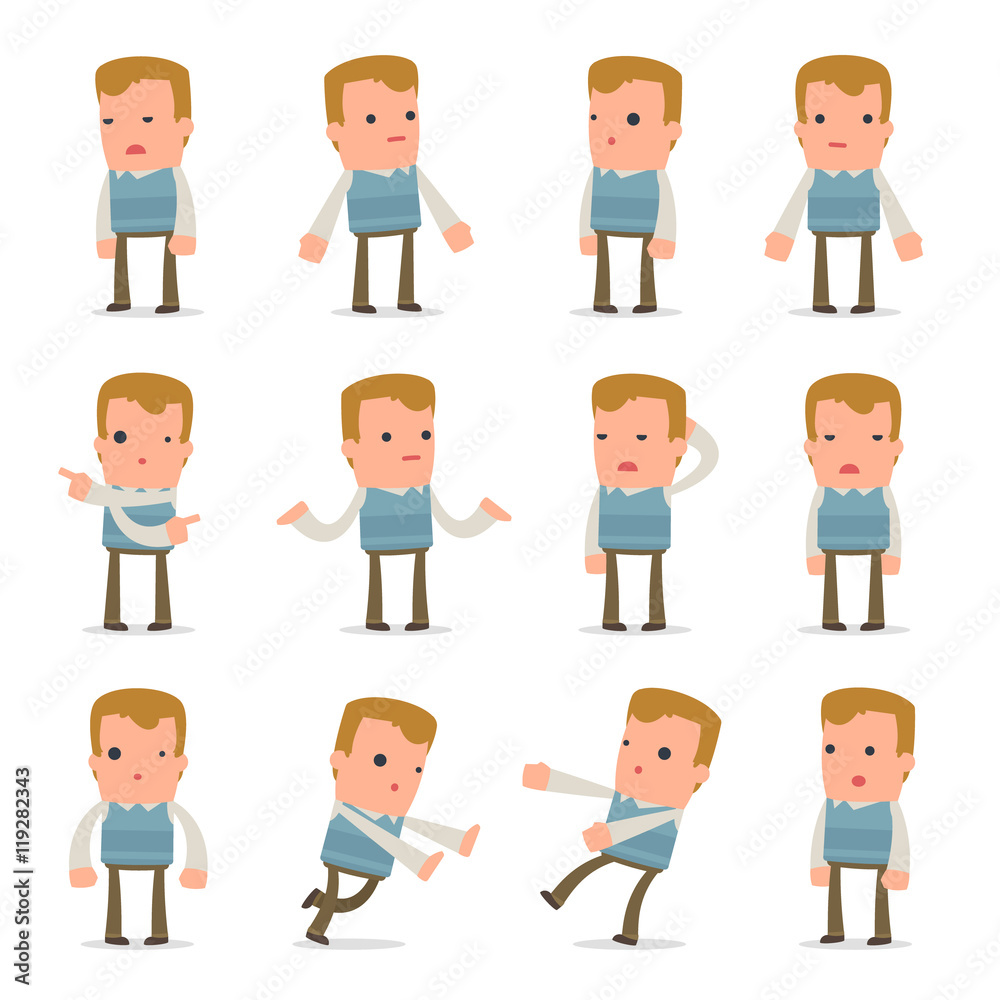 Set of Сonfused and Sad Character Family man in ignorance poses Set of Сonfused and Sad Character Family man in ignorance poses