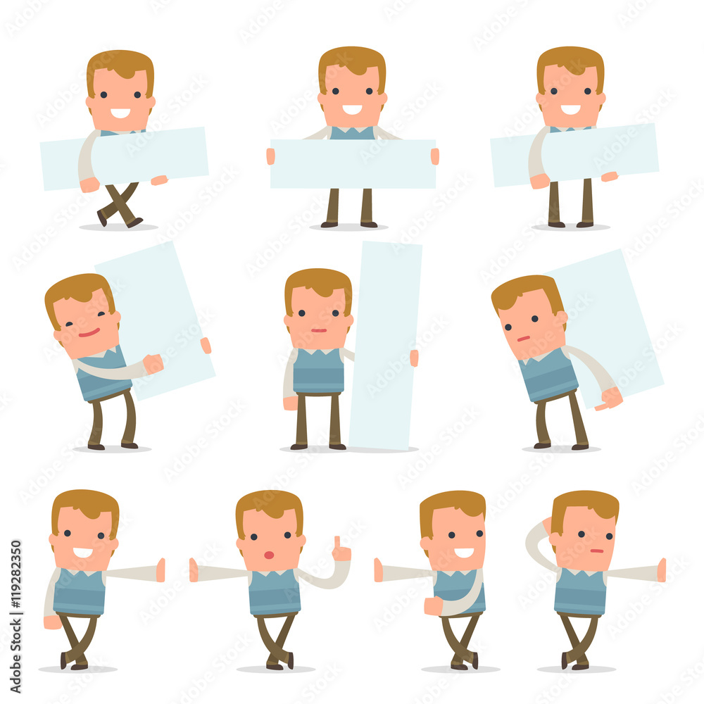 Set of Smart and Funny Character Family man leaned against the Set of Smart and Funny Character Family man leaned against the