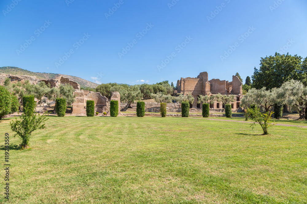 Villa Adriana, Italy. View a thermae with solar heating (left) and the Winter Palace (right). UNESCO list