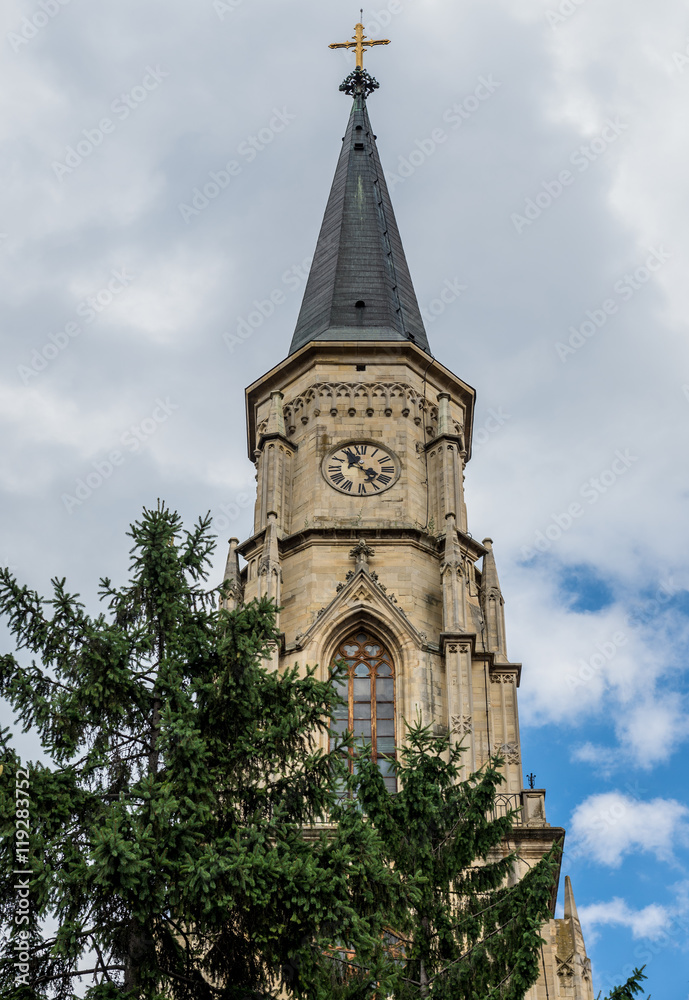 Bell tower of St. Michael's Church in Cluj-Napoca city in Romania