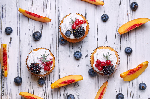 Sweet pastries, healthy berries and fruits. Pastry Wizard.