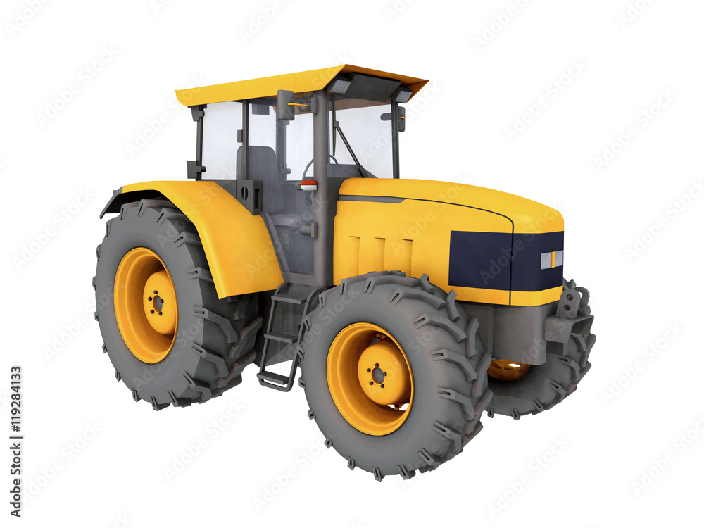 Obraz premium Yellow tractor isolated on white background