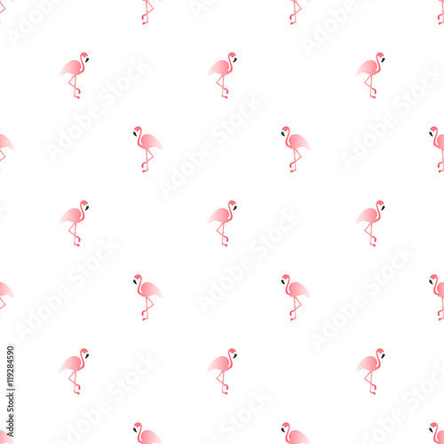 Illustration seamless pattern with pink flamingo. Exotic bird