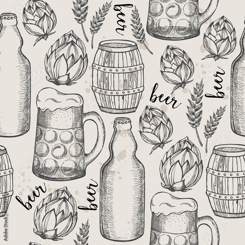 Beer seamless pattern background.