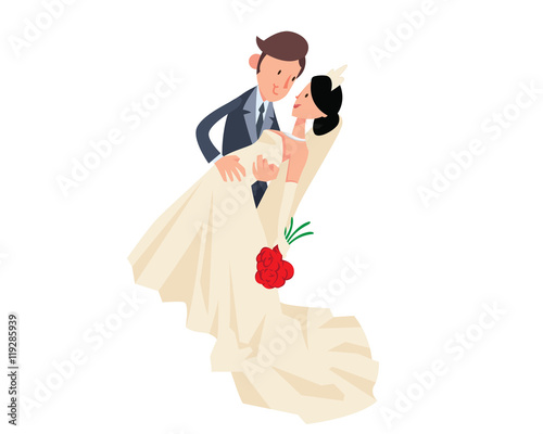 Isolated Wedding Couple Character - Romantic Newlyweds