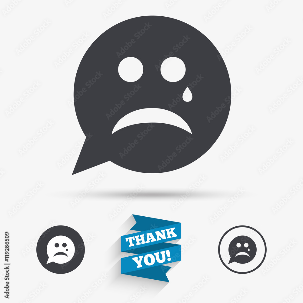 Obraz premium Sad face with tear sign icon. Crying symbol.