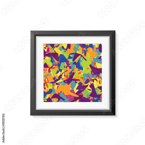 Realistic Minimal Isolated Black Frame with Abstract Art Scene on White Background for Presentations. Vector Elements.