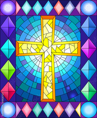 Illustration in stained glass style with a cross