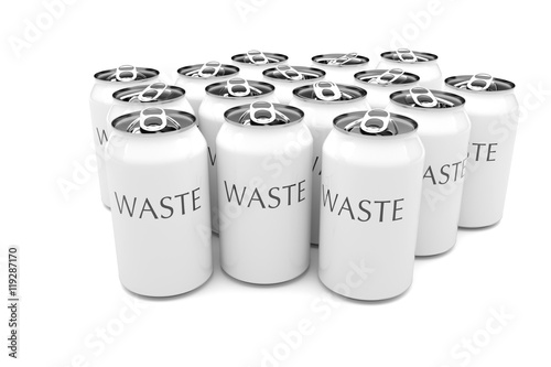 Waste: White Aluminum Beverage Cans Isolated On A White Background, 3d illustration