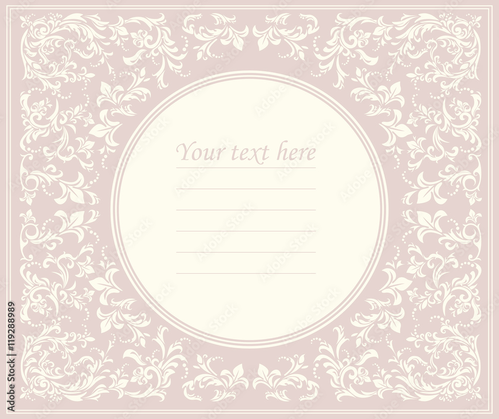 Beautiful pink round frame with classic ornament Beautiful pink round frame with classic ornament
