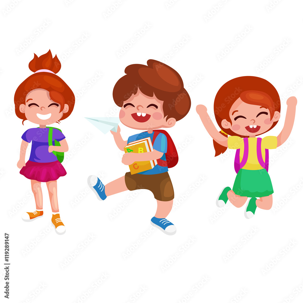 Back to school.Cute School Children. Vector illustration isolated on white background. Back to school.Cute School Children. Vector illustration isolated on white background.