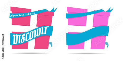 Discount sign gift icon.Suprise sale symbol business Special offer Paper ribbon vector illustration