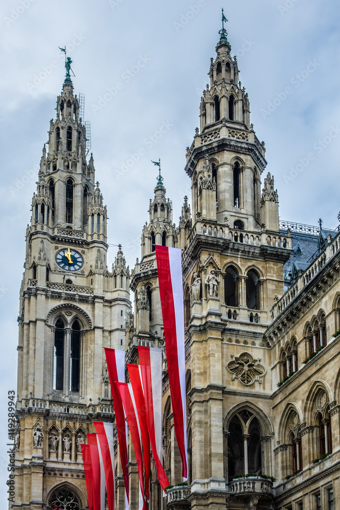 Fototapeta premium Neo-Gothic style City Hall building (1883) in Vienna, Austria.