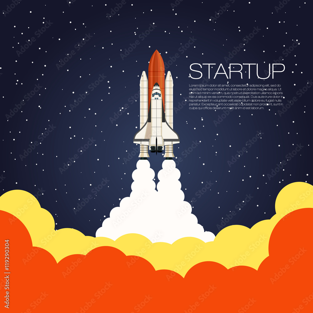 Shuttle Launch. Spaceship and space background. Projects template for business