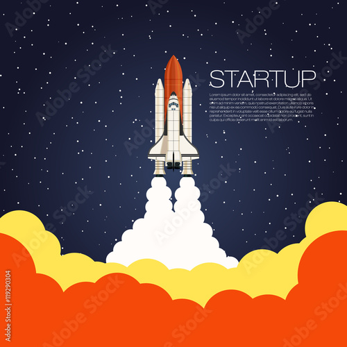 Shuttle Launch. Spaceship and space background. Projects template for business