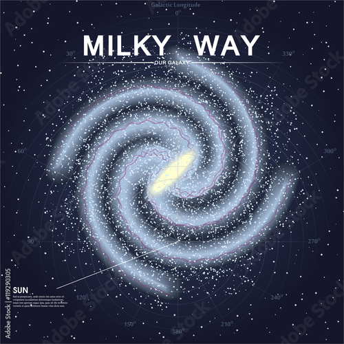 Galaxy effect spiral realistic. Clusters of stars planets. Milky Way background element. Vector Illustration