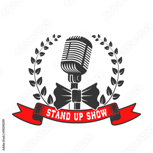 stand up show emblem template. Old style microphone with laurel
