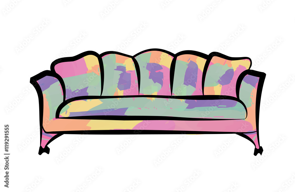 Red luxury sofa isolated over white background. Furniture Interior detailed couch vector illustration. Red luxury sofa isolated over white background. Furniture Interior detailed couch vector illustration.